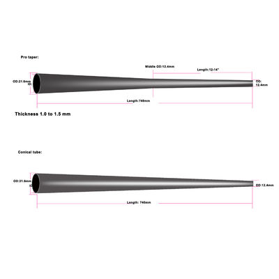 Μαύρο UD άμεσο ματ χαμηλής κάμψης Tacos Carbon Fiber Tapered Tube για Snooker Cue